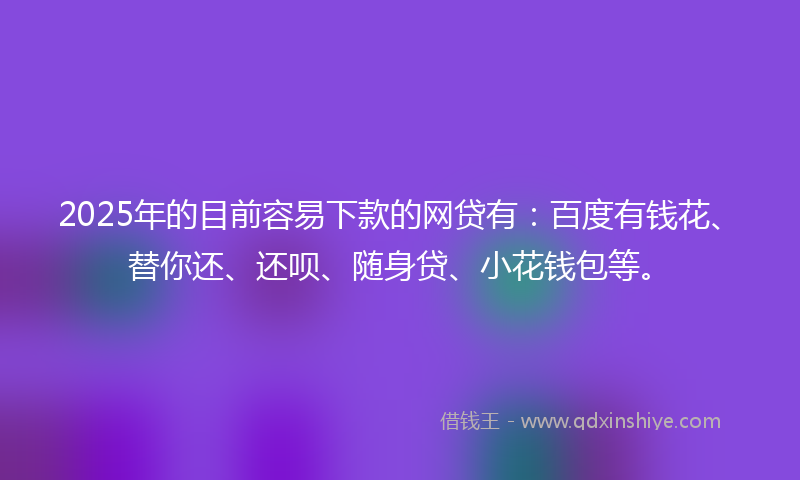 2025年的目前容易下款的网贷有：百度有钱花、替你还、还呗、随身贷、小花钱包等。