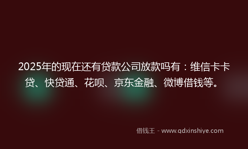 2025年的现在还有贷款公司放款吗有：维信卡卡贷、快贷通、花呗、京东金融、微博借钱等。