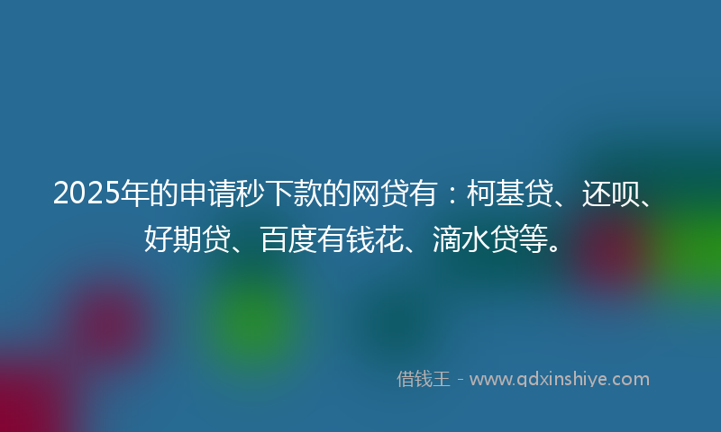 2025年的申请秒下款的网贷有：柯基贷、还呗、好期贷、百度有钱花、滴水贷等。