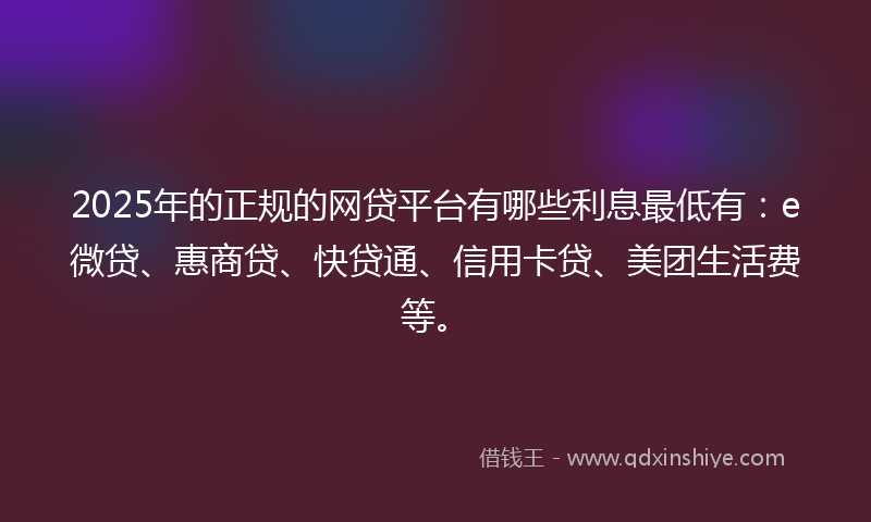 2025年的正规的网贷平台有哪些利息最低有：e微贷、惠商贷、快贷通、信用卡贷、美团生活费等。