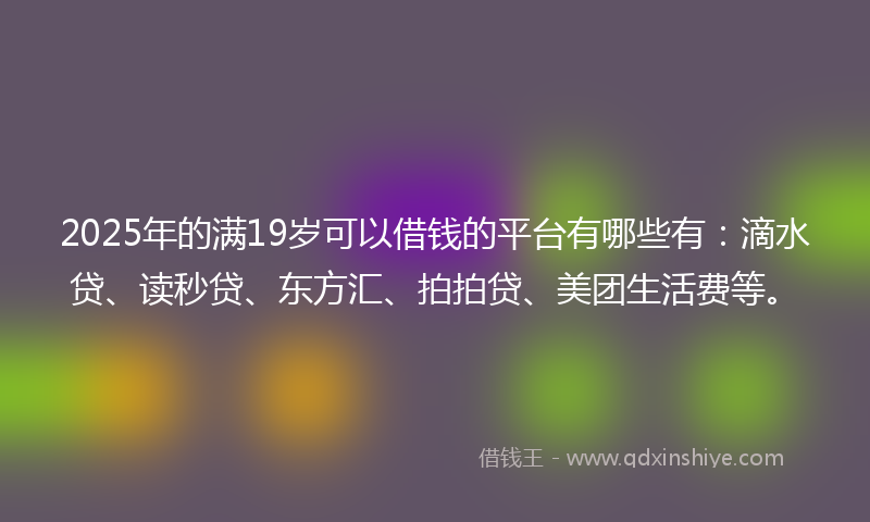 2025年的满19岁可以借钱的平台有哪些有：滴水贷、读秒贷、东方汇、拍拍贷、美团生活费等。
