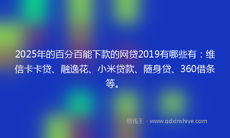 2025年的百分百能下款的网贷2019有哪些有：维信卡卡贷、融逸花、小米贷款、随身贷、360借条等。