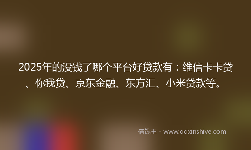2025年的没钱了哪个平台好贷款有：维信卡卡贷、你我贷、京东金融、东方汇、小米贷款等。