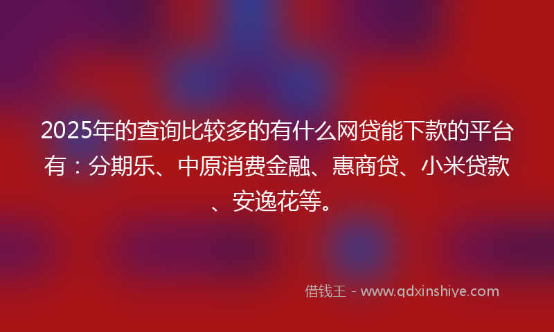 2025年的查询比较多的有什么网贷能下款的平台有：分期乐、中原消费金融、惠商贷、小米贷款、安逸花等。