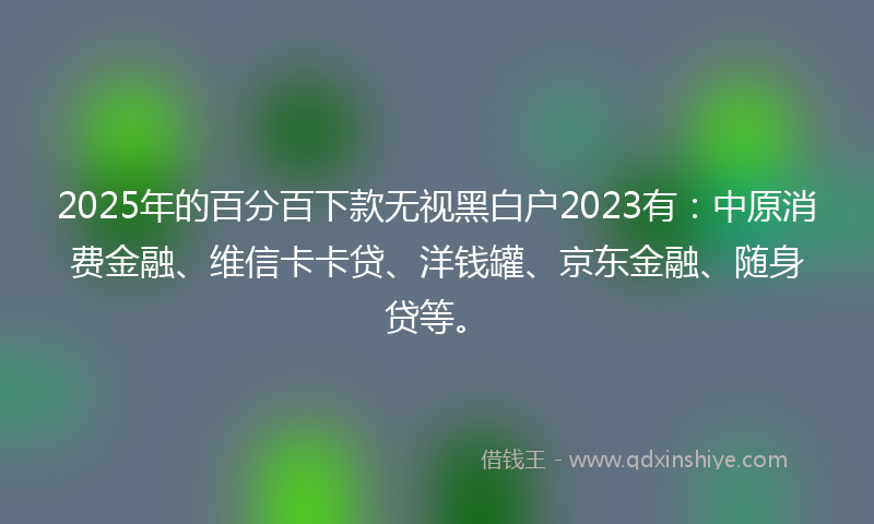 2025年的百分百下款无视黑白户2023有：中原消费金融、维信卡卡贷、洋钱罐、京东金融、随身贷等。
