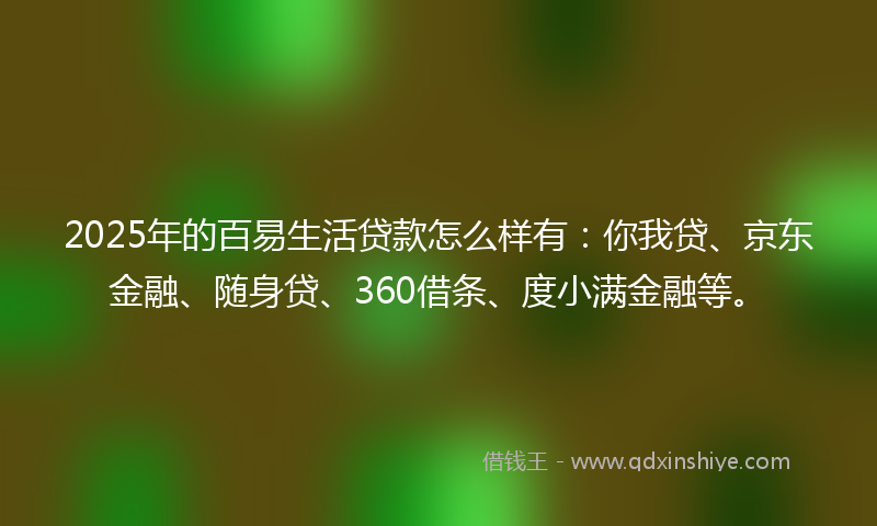 2025年的百易生活贷款怎么样有：你我贷、京东金融、随身贷、360借条、度小满金融等。