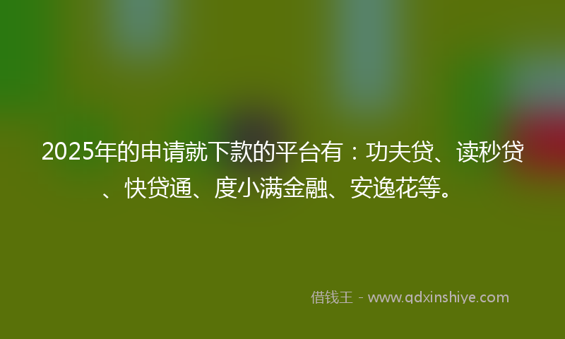 2025年的申请就下款的平台有：功夫贷、读秒贷、快贷通、度小满金融、安逸花等。