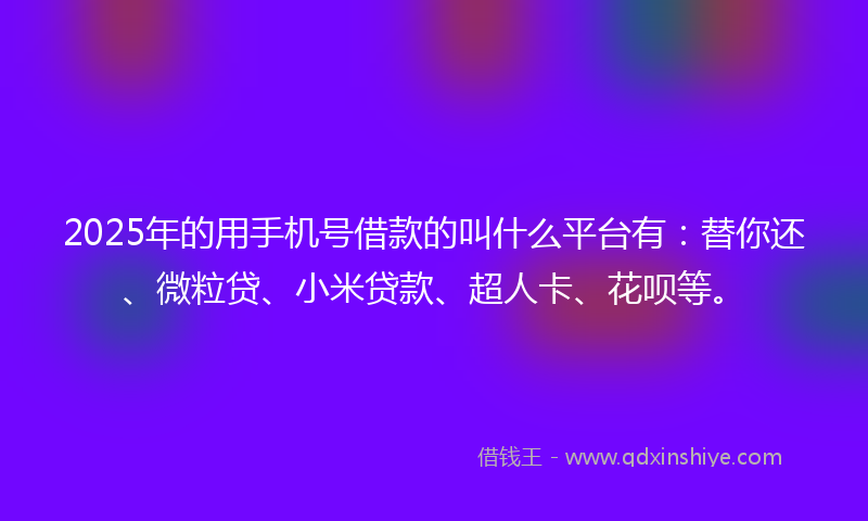 2025年的用手机号借款的叫什么平台有:替你还、微粒贷、小米贷款、超人卡、花呗等。