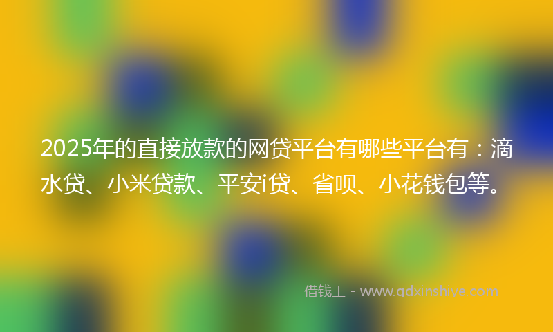 2025年的直接放款的网贷平台有哪些平台有：滴水贷、小米贷款、平安i贷、省呗、小花钱包等。