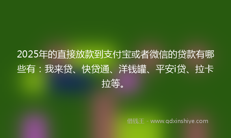 2025年的直接放款到支付宝或者微信的贷款有哪些有：我来贷、快贷通、洋钱罐、平安i贷、拉卡拉等。