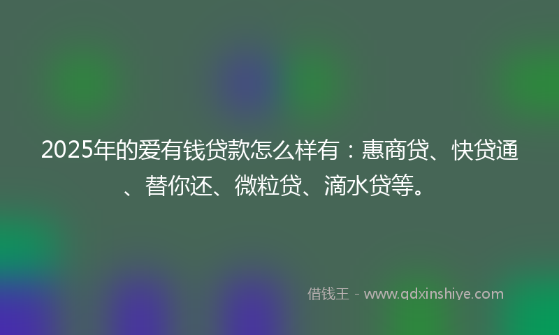 2025年的爱有钱贷款怎么样有：惠商贷、快贷通、替你还、微粒贷、滴水贷等。