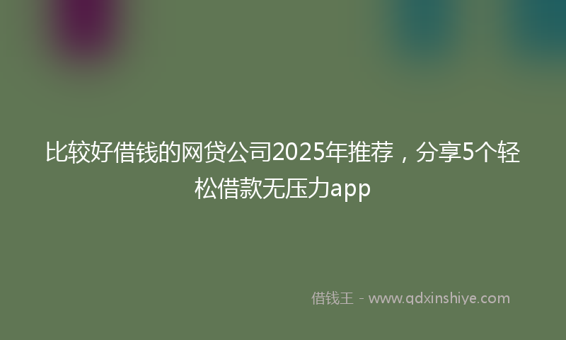 比较好借钱的网贷公司2025年推荐，分享5个轻松借款无压力app