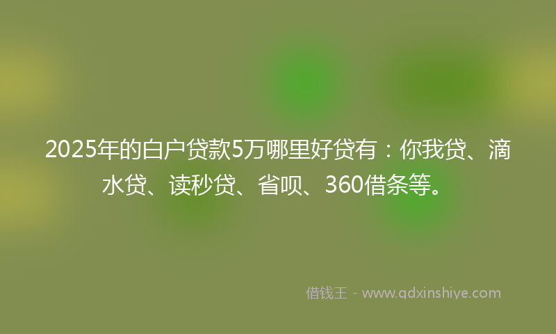 2025年的白户贷款5万哪里好贷有：你我贷、滴水贷、读秒贷、省呗、360借条等。