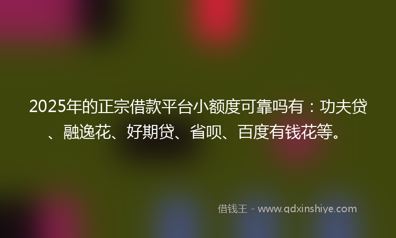 2025年的正宗借款平台小额度可靠吗有：功夫贷、融逸花、好期贷、省呗、百度有钱花等。