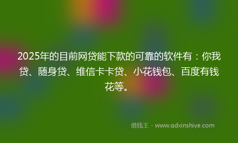 2025年的目前网贷能下款的可靠的软件有：你我贷、随身贷、维信卡卡贷、小花钱包、百度有钱花等。