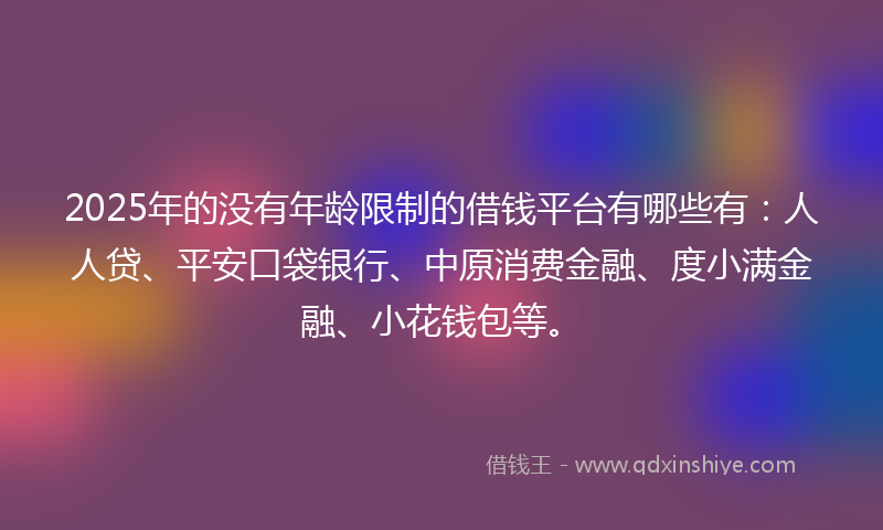 2025年的没有年龄限制的借钱平台有哪些有：人人贷、平安口袋银行、中原消费金融、度小满金融、小花钱包等。