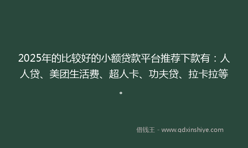2025年的比较好的小额贷款平台推荐下款有:人人贷、美团生活费、超人卡、功夫贷、拉卡拉等。