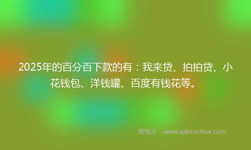 2025年的百分百下款的有：我来贷、拍拍贷、小花钱包、洋钱罐、百度有钱花等。