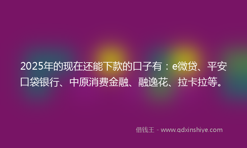 2025年的现在还能下款的口子有：e微贷、平安口袋银行、中原消费金融、融逸花、拉卡拉等。