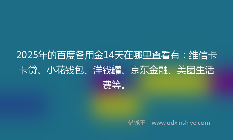 2025年的百度备用金14天在哪里查看有：维信卡卡贷、小花钱包、洋钱罐、京东金融、美团生活费等。