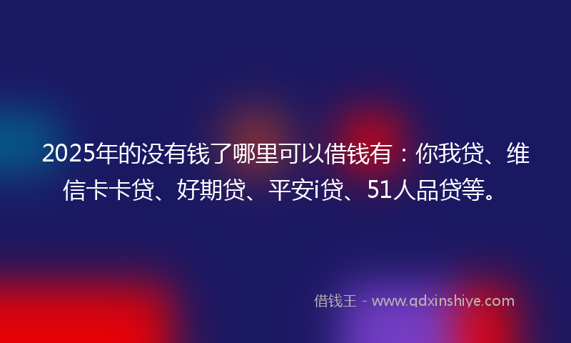 2025年的没有钱了哪里可以借钱有：你我贷、维信卡卡贷、好期贷、平安i贷、51人品贷等。
