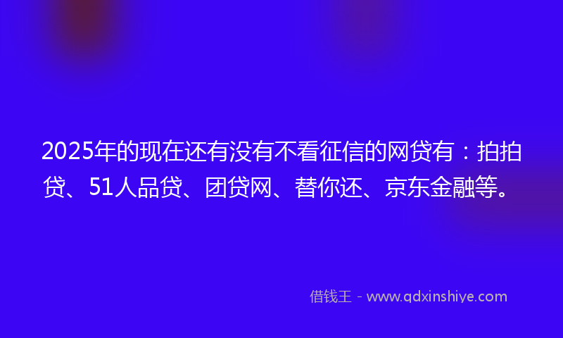 2025年的现在还有没有不看征信的网贷有：拍拍贷、51人品贷、团贷网、替你还、京东金融等。