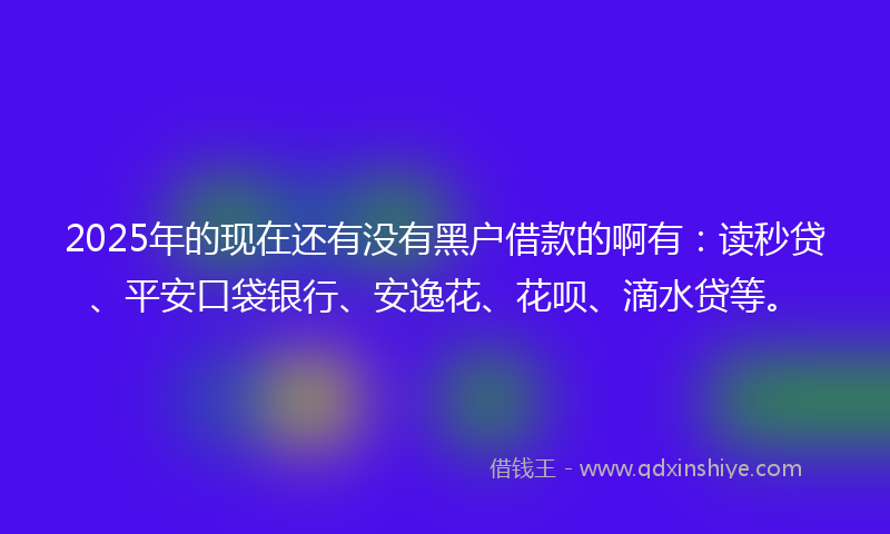 2025年的现在还有没有黑户借款的啊有：读秒贷、平安口袋银行、安逸花、花呗、滴水贷等。