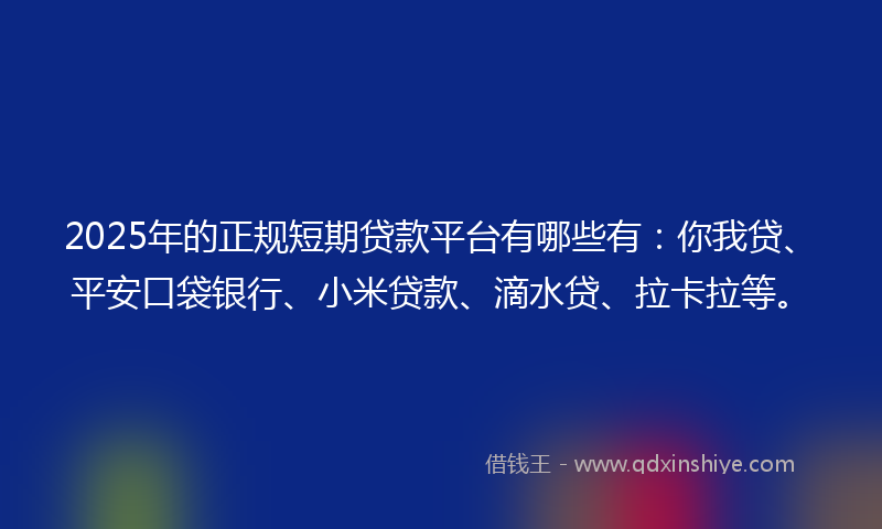 2025年的正规短期贷款平台有哪些有：你我贷、平安口袋银行、小米贷款、滴水贷、拉卡拉等。