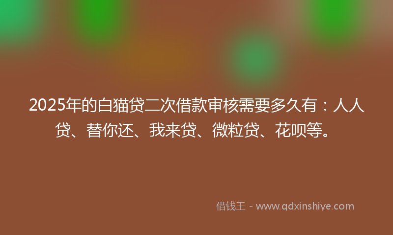 2025年的白猫贷二次借款审核需要多久有:人人贷、替你还、我来贷、微粒贷、花呗等。
