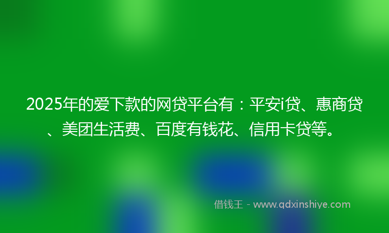 2025年的爱下款的网贷平台有：平安i贷、惠商贷、美团生活费、百度有钱花、信用卡贷等。