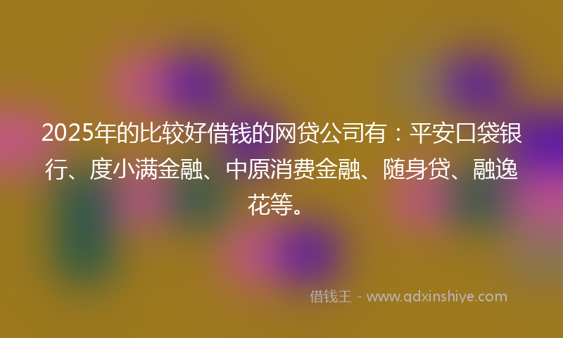 2025年的比较好借钱的网贷公司有：平安口袋银行、度小满金融、中原消费金融、随身贷、融逸花等。