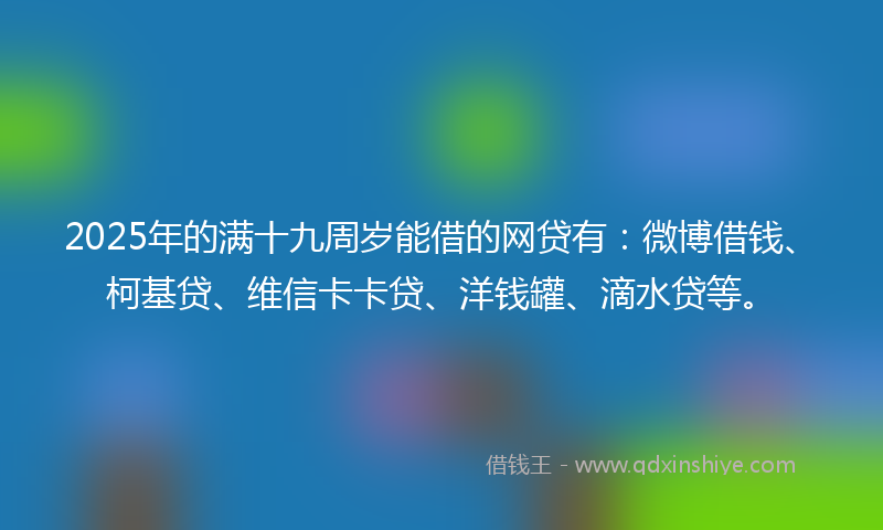2025年的满十九周岁能借的网贷有：微博借钱、柯基贷、维信卡卡贷、洋钱罐、滴水贷等。