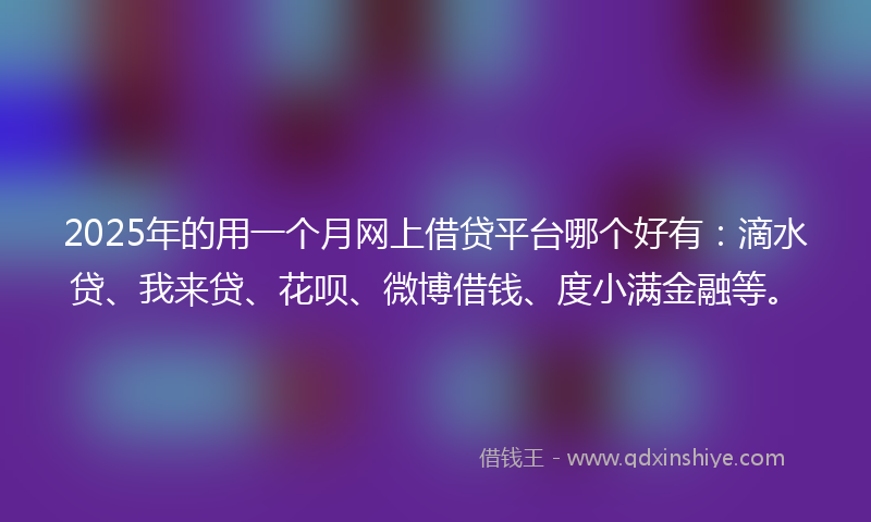 2025年的用一个月网上借贷平台哪个好有：滴水贷、我来贷、花呗、微博借钱、度小满金融等。