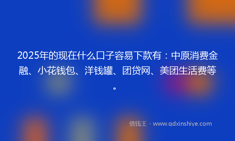 2025年的现在什么口子容易下款有：中原消费金融、小花钱包、洋钱罐、团贷网、美团生活费等。