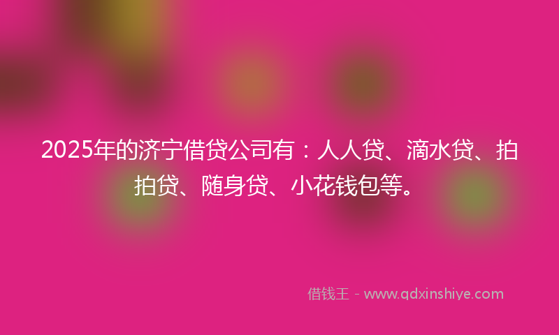 2025年的济宁借贷公司有：人人贷、滴水贷、拍拍贷、随身贷、小花钱包等。
