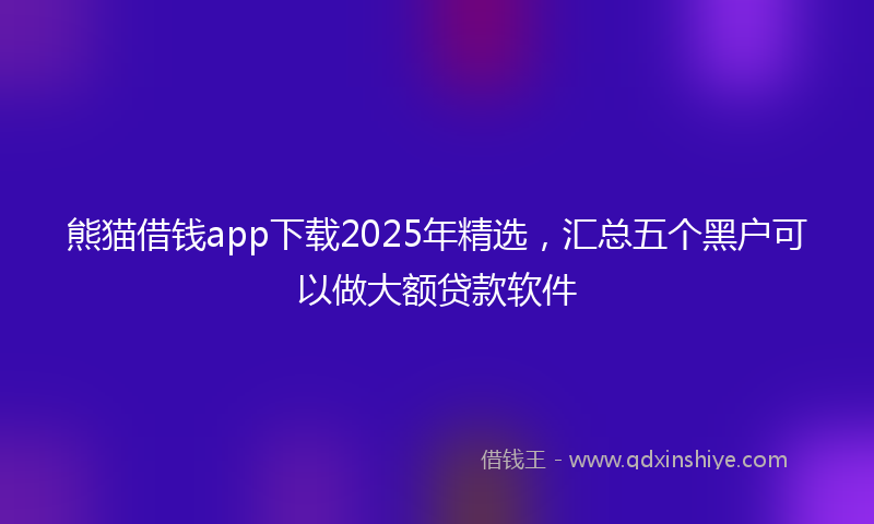 熊猫借钱app下载2025年精选，汇总五个黑户可以做大额贷款软件