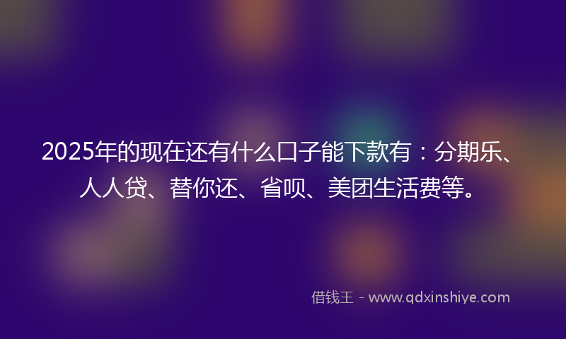 2025年的现在还有什么口子能下款有:分期乐、人人贷、替你还、省呗、美团生活费等。