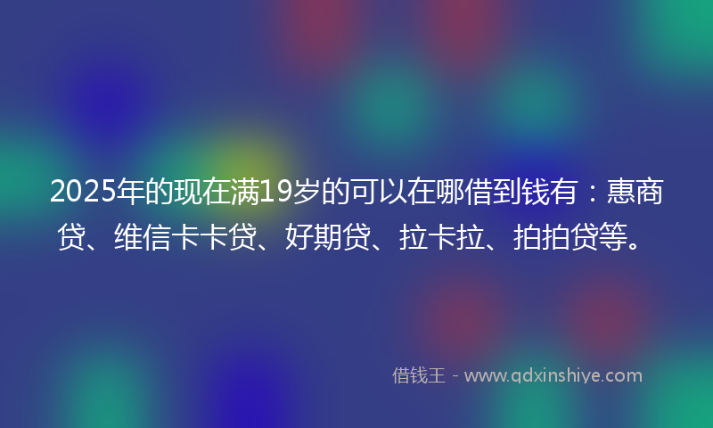 2025年的现在满19岁的可以在哪借到钱有：惠商贷、维信卡卡贷、好期贷、拉卡拉、拍拍贷等。