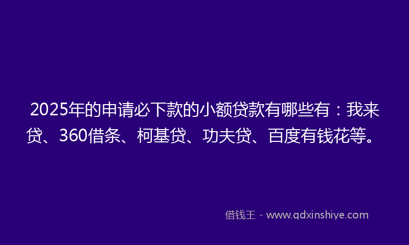 2025年的申请必下款的小额贷款有哪些有：我来贷、360借条、柯基贷、功夫贷、百度有钱花等。