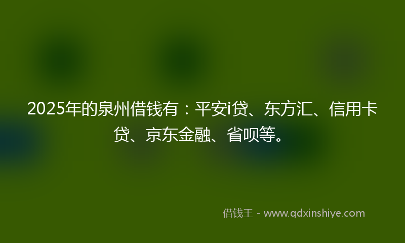 2025年的泉州借钱有:平安i贷、东方汇、信用卡贷、京东金融、省呗等。