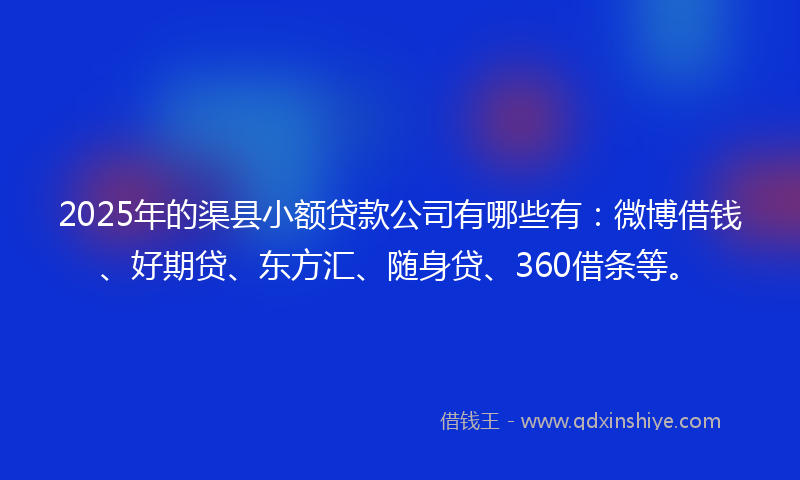 2025年的渠县小额贷款公司有哪些有：微博借钱、好期贷、东方汇、随身贷、360借条等。