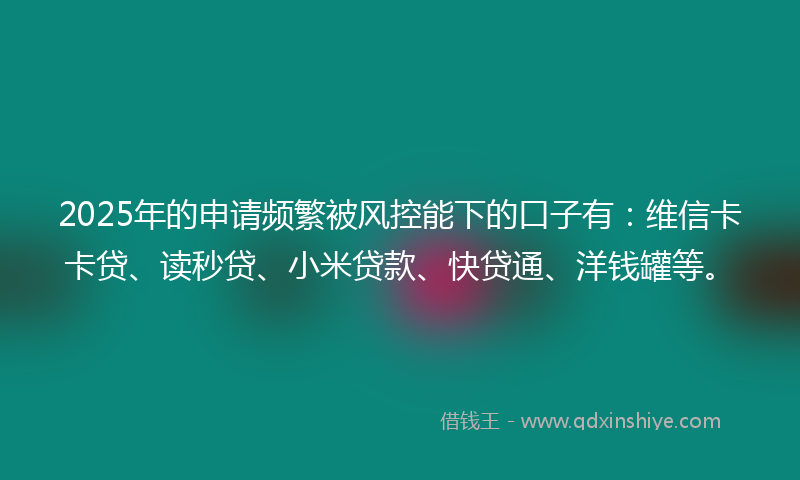 2025年的申请频繁被风控能下的口子有：维信卡卡贷、读秒贷、小米贷款、快贷通、洋钱罐等。