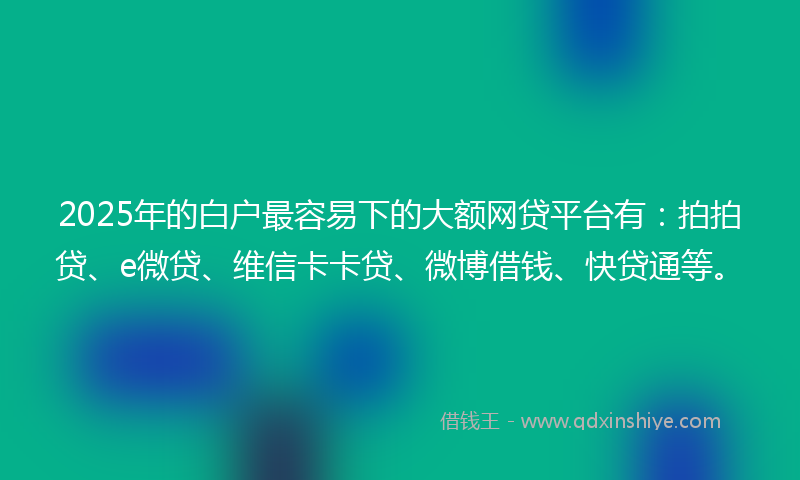 2025年的白户最容易下的大额网贷平台有：拍拍贷、e微贷、维信卡卡贷、微博借钱、快贷通等。