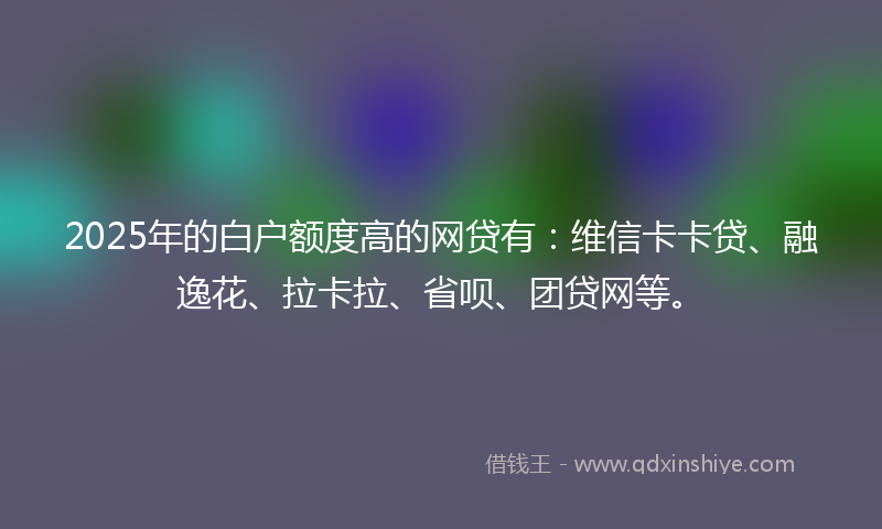 2025年的白户额度高的网贷有：维信卡卡贷、融逸花、拉卡拉、省呗、团贷网等。
