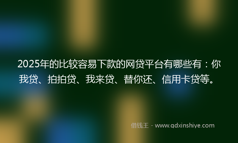 2025年的比较容易下款的网贷平台有哪些有：你我贷、拍拍贷、我来贷、替你还、信用卡贷等。
