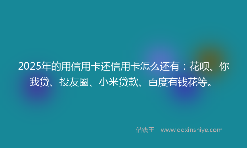 2025年的用信用卡还信用卡怎么还有:花呗、你我贷、投友圈、小米贷款、百度有钱花等。