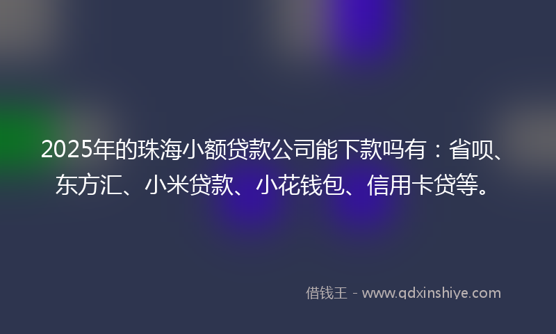 2025年的珠海小额贷款公司能下款吗有：省呗、东方汇、小米贷款、小花钱包、信用卡贷等。