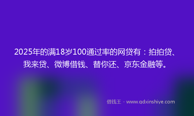 2025年的满18岁100通过率的网贷有：拍拍贷、我来贷、微博借钱、替你还、京东金融等。
