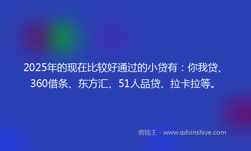 2025年的现在比较好通过的小贷有：你我贷、360借条、东方汇、51人品贷、拉卡拉等。