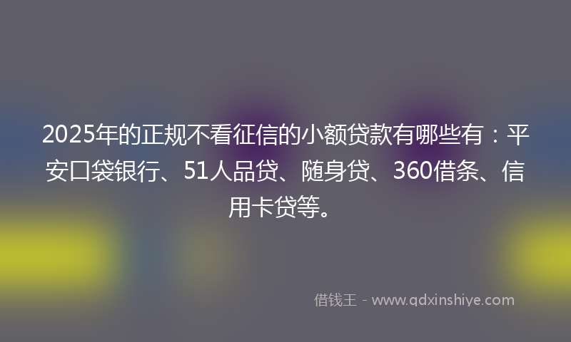 2025年的正规不看征信的小额贷款有哪些有：平安口袋银行、51人品贷、随身贷、360借条、信用卡贷等。